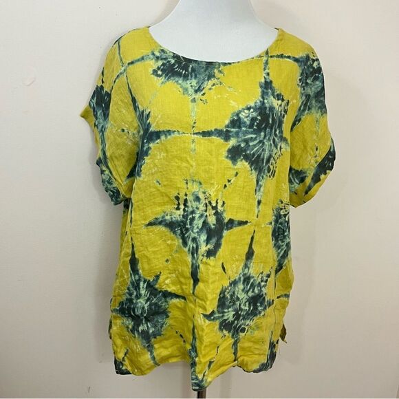 Bella Umbra Tie Dye Linen Top Yellow Blue L - Picture 1 of 7